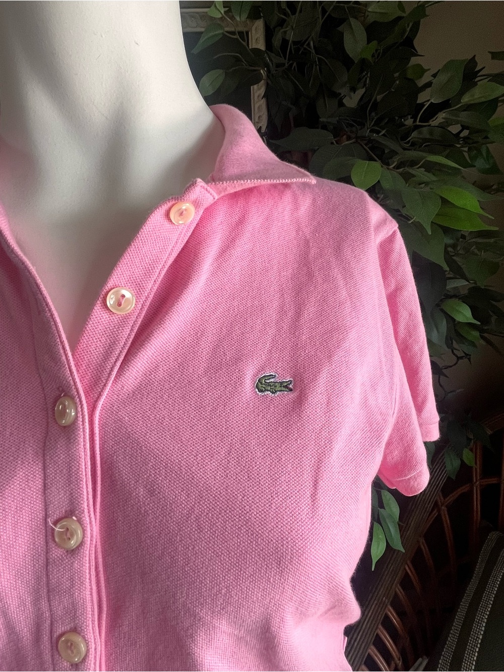 Lacoste Women’s Pink Button-Front Polo Shirt